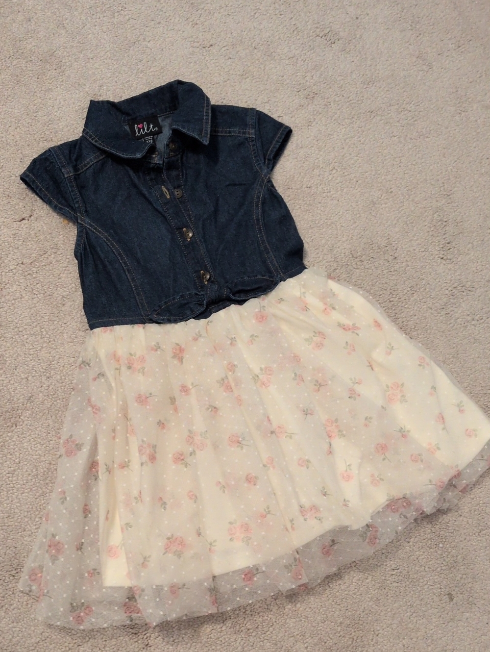 Lilt - Denim Top Dress with Cream Floral Tulle Skirt (Size XXS, 4/5)